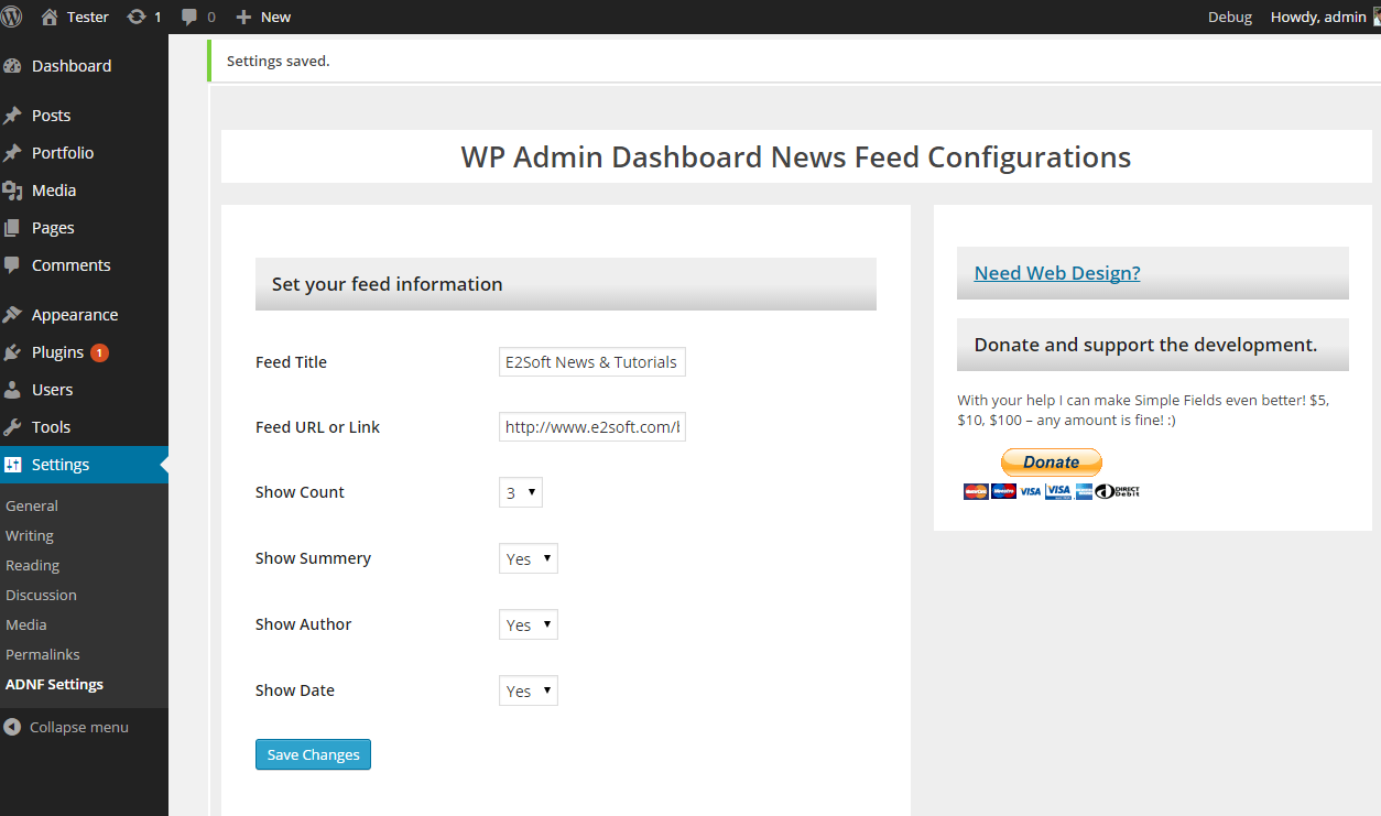 WP Admin Dashboard News Feed Preview Wordpress Plugin - Rating, Reviews, Demo & Download