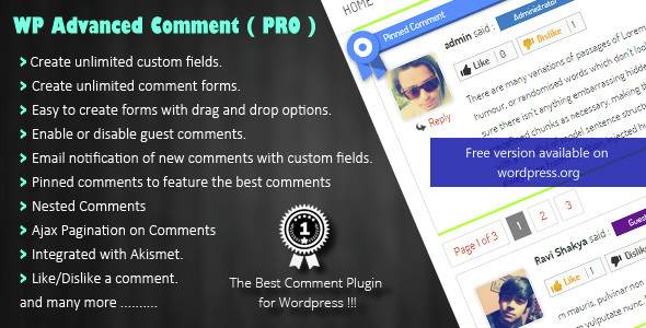 WP Advanced Comment ( PRO ) Preview Wordpress Plugin - Rating, Reviews, Demo & Download