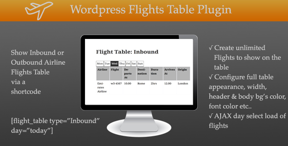 WP Airport Flights Table Preview Wordpress Plugin - Rating, Reviews, Demo & Download