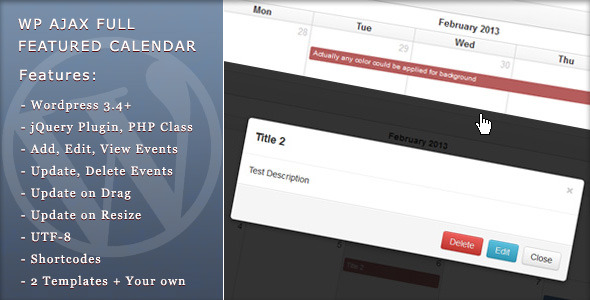 WP Ajax Full Featured Calendar Preview Wordpress Plugin - Rating, Reviews, Demo & Download