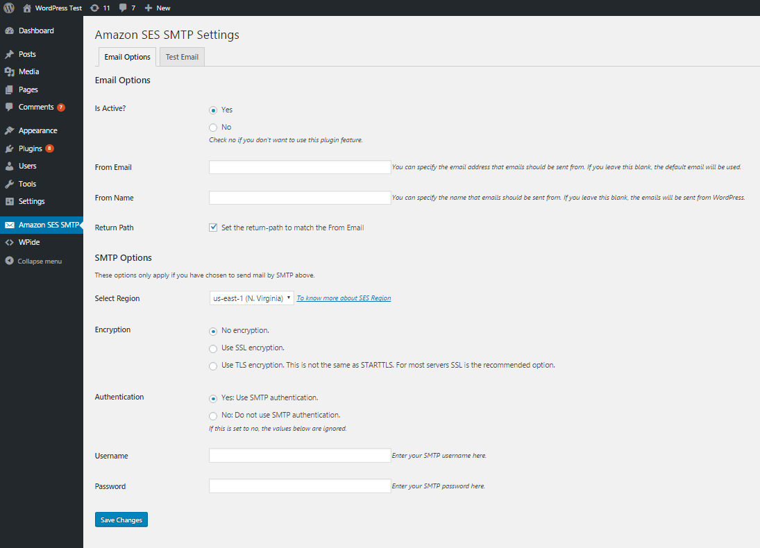WP Amazon SES SMTP Preview Wordpress Plugin - Rating, Reviews, Demo & Download