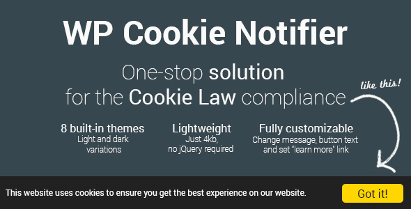 WP Cookie Notifier – One-stop Solution For The Cookie Law Compliance Plugin for Wordpress Preview - Rating, Reviews, Demo & Download