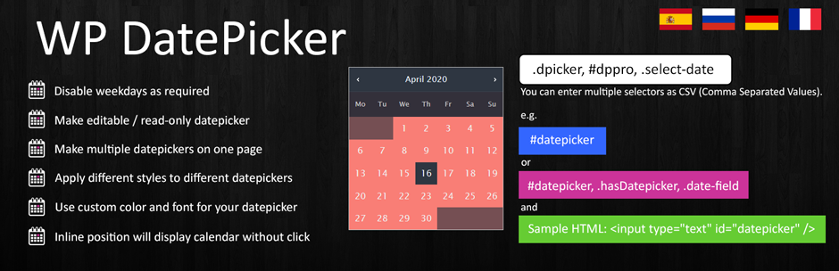 WP Datepicker Preview Wordpress Plugin - Rating, Reviews, Demo & Download