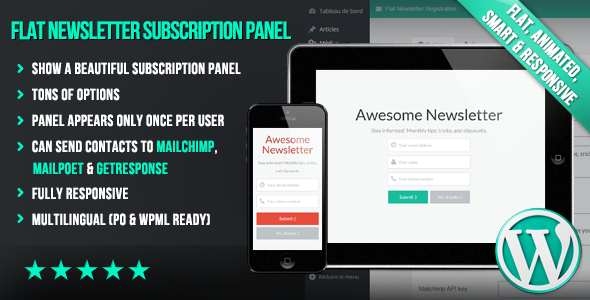 WP Flat Newsletter Subscription Panel Preview Wordpress Plugin - Rating, Reviews, Demo & Download