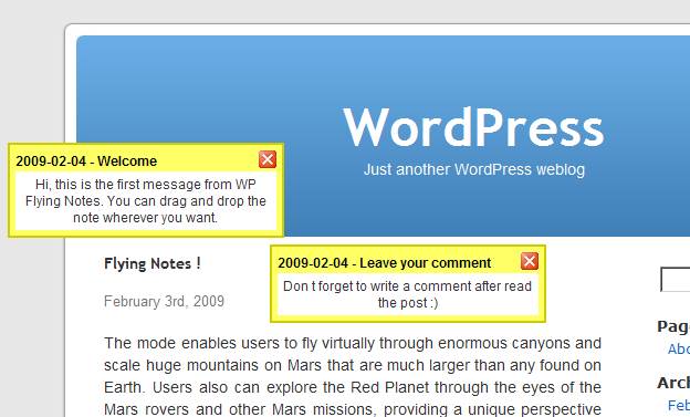 WP Flying Notes Preview Wordpress Plugin - Rating, Reviews, Demo & Download