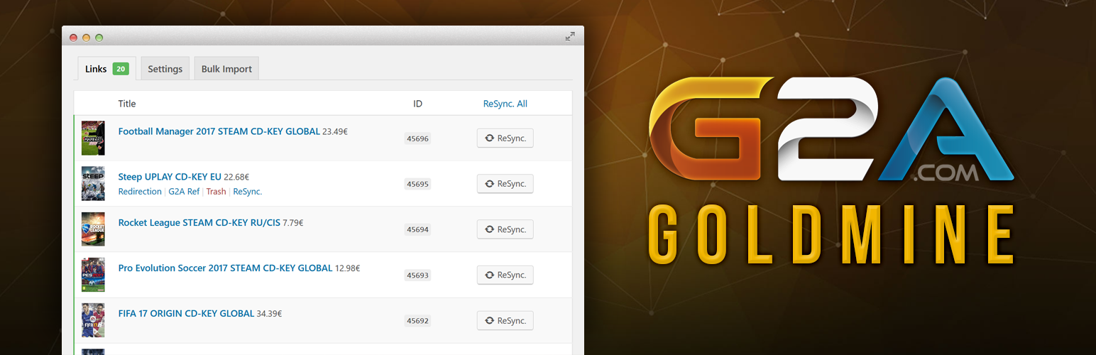 WP G2A Goldmine CD Keys Affiliate Preview Wordpress Plugin - Rating, Reviews, Demo & Download