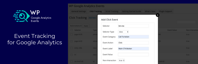 WP Google Analytics Events – No-Code Custom Event Tracking For Google Analytics Preview Wordpress Plugin - Rating, Reviews, Demo & Download