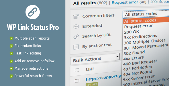 WP Link Status Pro – Fix Broken Links & Manage Redirections Preview Wordpress Plugin - Rating, Reviews, Demo & Download