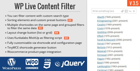 WP Live Content Filter Preview Wordpress Plugin - Rating, Reviews, Demo & Download