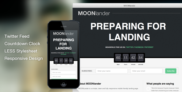 WP MOONlander: Responsive Countdown Landing Page Preview Wordpress Plugin - Rating, Reviews, Demo & Download