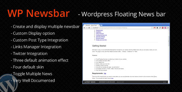 WP Newsbar – Wordpress Floating News Bar Preview - Rating, Reviews, Demo & Download