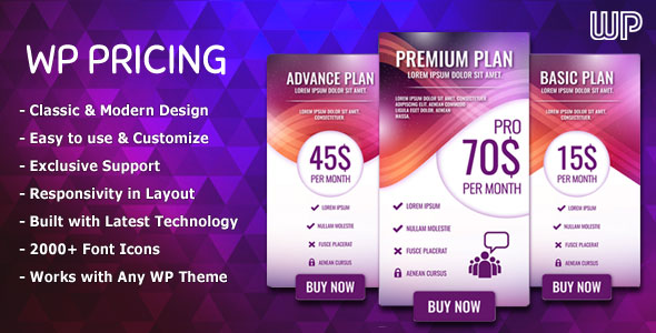WP Pricing – WordPress Responsive Pricing Tables Preview - Rating, Reviews, Demo & Download