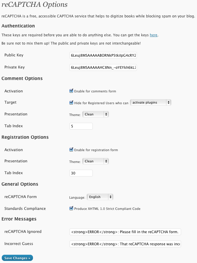 WP-reCAPTCHA Preview Wordpress Plugin - Rating, Reviews, Demo & Download