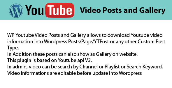 WP Youtube Videos Posts And Gallery Preview Wordpress Plugin - Rating, Reviews, Demo & Download