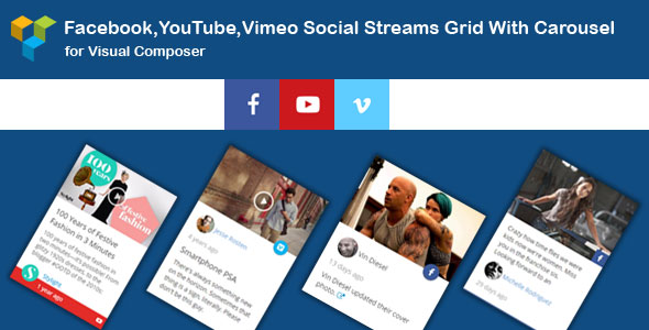 WPBakery Page Builder – Facebook,YouTube Channel,Vimeo Social Streams Grid With Carousel Preview Wordpress Plugin - Rating, Reviews, Demo & Download
