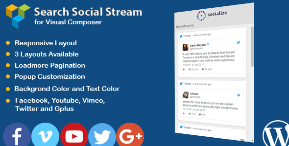 WPBakery Page Builder – Search Social Stream With Box Layout Preview Wordpress Plugin - Rating, Reviews, Demo & Download
