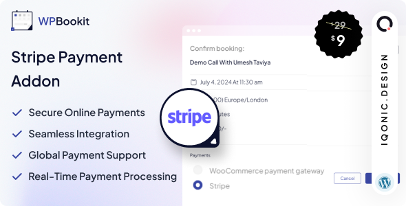 WPBookit – Stripe Payment (Addon) Preview Wordpress Plugin - Rating, Reviews, Demo & Download