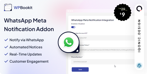 WPBookit – WhatsApp Notification (Addon) Preview Wordpress Plugin - Rating, Reviews, Demo & Download