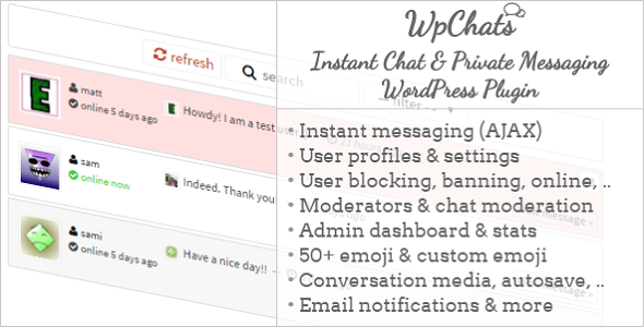 WpChats – Instant Chat & Private Messaging Plugin Preview - Rating, Reviews, Demo & Download