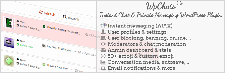 WpChats – Instant Chat & Private Messaging WordPress Plugin Preview - Rating, Reviews, Demo & Download