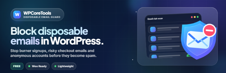 WPCoreTools Disposable Email Guard Preview Wordpress Plugin - Rating, Reviews, Demo & Download