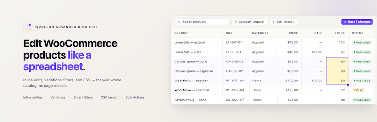 WPMelon Advanced Bulk Edit For WooCommerce Preview Wordpress Plugin - Rating, Reviews, Demo & Download