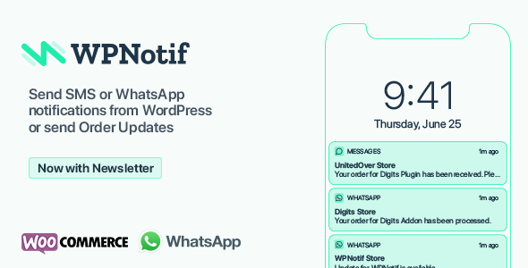 WPNotif: WordPress SMS & WhatsApp Message Notifications Preview - Rating, Reviews, Demo & Download