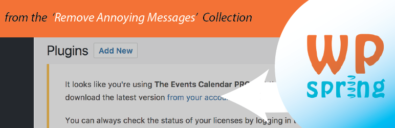 WPspring Remove The Events Calendar PRO License Warning Preview Wordpress Plugin - Rating, Reviews, Demo & Download