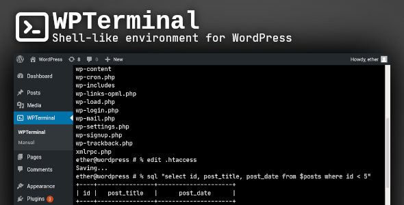 WPTerminal – Shell-like Environment Plugin for Wordpress Preview - Rating, Reviews, Demo & Download