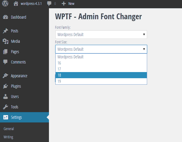 WPTF Admin Font Changer Preview Wordpress Plugin - Rating, Reviews, Demo & Download