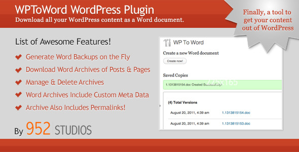 WPToWord | Wordpress To Word Doc Plugin Preview - Rating, Reviews, Demo & Download