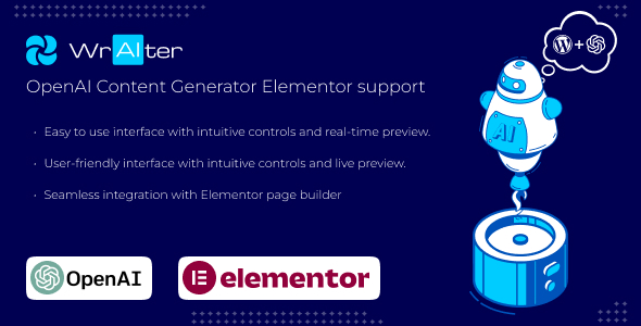 WrAIter – AI Assisted Autocontent Elementor Support Preview Wordpress Plugin - Rating, Reviews, Demo & Download