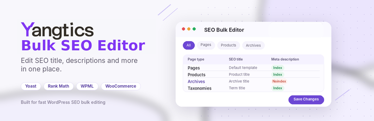 Yangtics Bulk SEO Editor Preview Wordpress Plugin - Rating, Reviews, Demo & Download