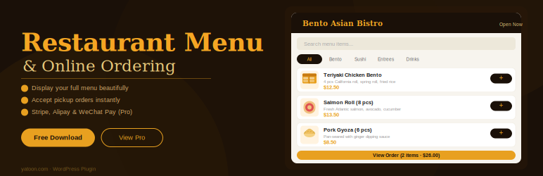Yatoon Menu & Online Ordering Preview Wordpress Plugin - Rating, Reviews, Demo & Download