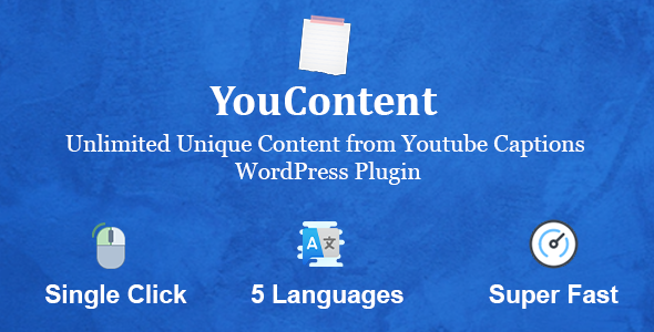 YouContent – Unlimited Unique Content Generator From Youtube Captions Preview Wordpress Plugin - Rating, Reviews, Demo & Download