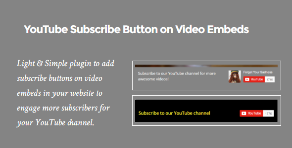 YouTube Subscribe Button On Video Embeds Preview Wordpress Plugin - Rating, Reviews, Demo & Download
