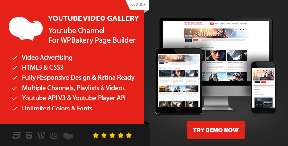 Youtube Video Gallery – Youtube Channel For WPBakery Page Builder Preview Wordpress Plugin - Rating, Reviews, Demo & Download