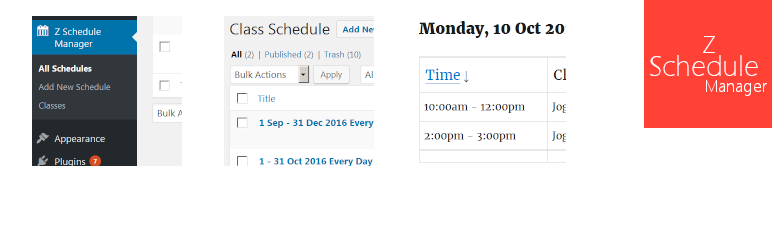 Z Schedule Manager – Recurring Classes Schedule Preview Wordpress Plugin - Rating, Reviews, Demo & Download