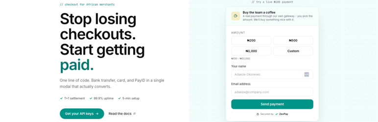 ZevPay Checkout For WooCommerce Preview Wordpress Plugin - Rating, Reviews, Demo & Download