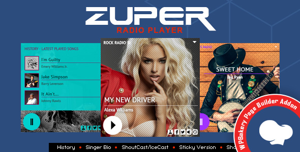 Zuper – Shoutcast And Icecast Radio Player With History – Addon For For WPBakery Page Builder Preview Wordpress Plugin - Rating, Reviews, Demo & Download