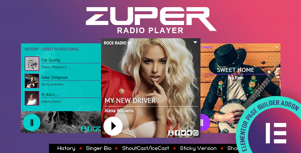 Zuper – Shoutcast And Icecast Radio Player With History – Elementor Widget Addon Preview Wordpress Plugin - Rating, Reviews, Demo & Download